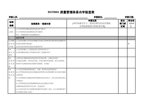 ISO9001质量管理体系内审检查表
