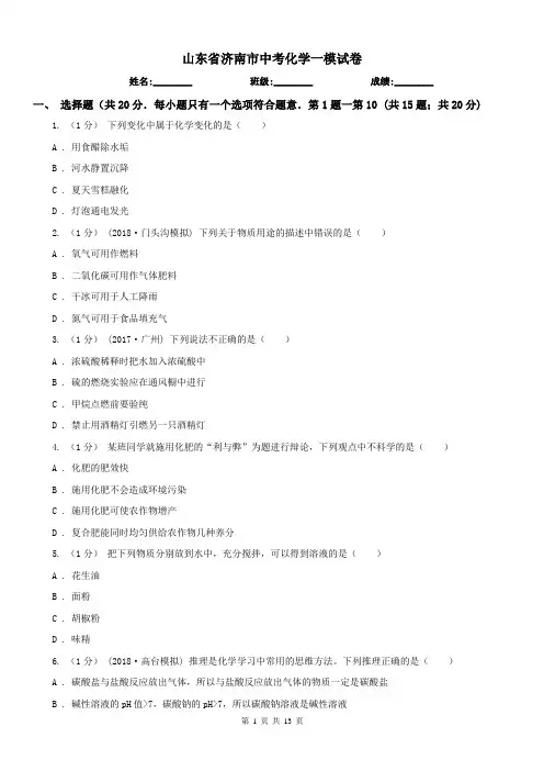 山东省济南市中考化学一模试卷