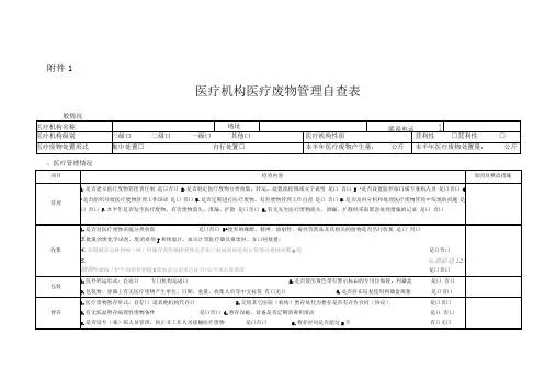 医疗机构医疗废物管理自查表
