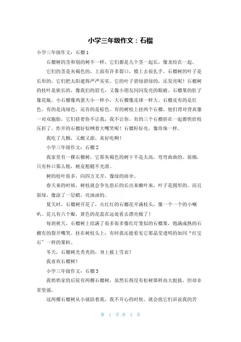 小学三年级作文：石榴