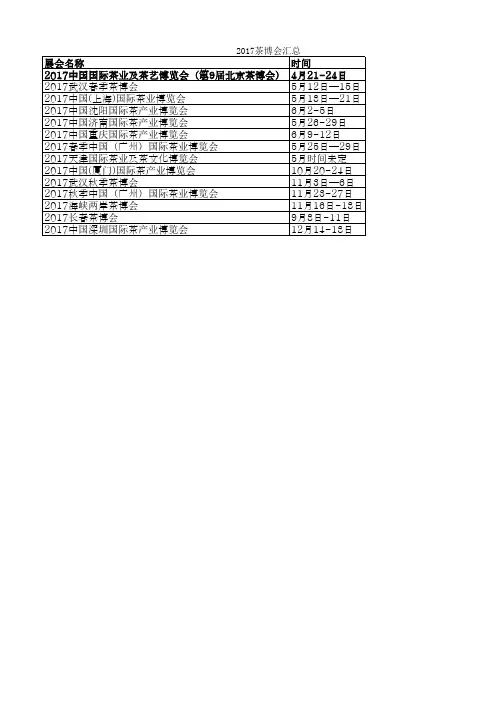 2017茶博会时间表-最新最全