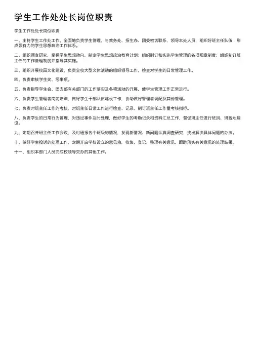 学生工作处处长岗位职责