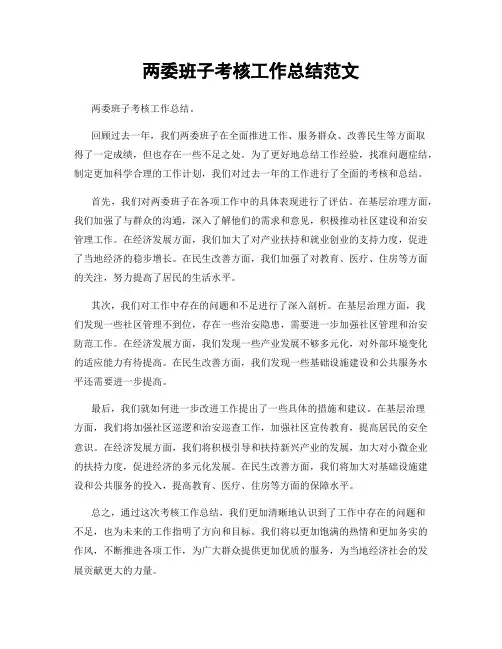 两委班子考核工作总结范文