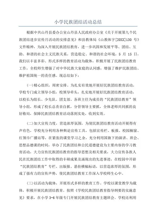 小学民族团结活动总结