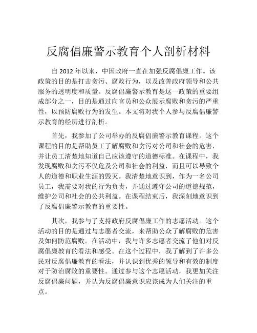 反腐倡廉警示教育个人剖析材料