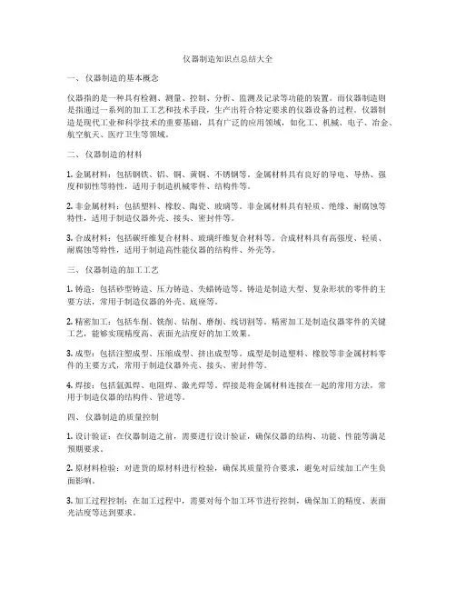 仪器制造知识点总结大全