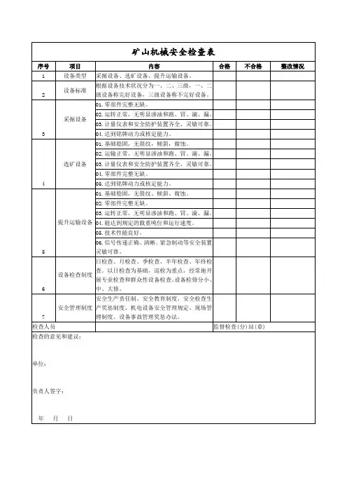 矿山机械安全检查表