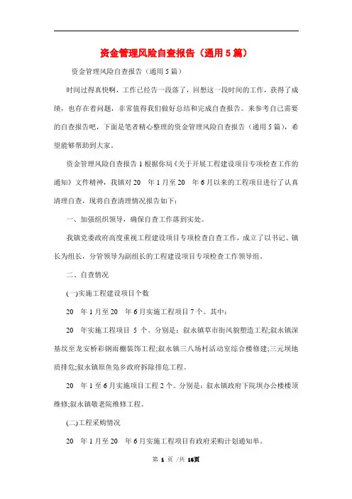 资金管理风险自查报告(通用5篇)范文精选