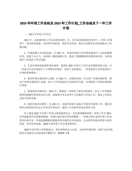 2024年环保工作总结及2024年工作计划_工作总结及下一年工作计划
