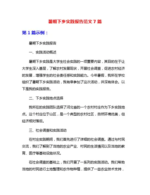 暑期下乡实践报告范文7篇