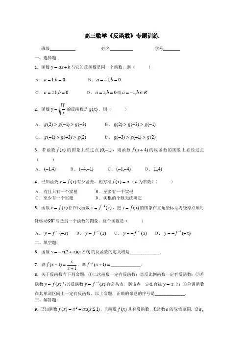 MXT-高三数学反函数专题训练1