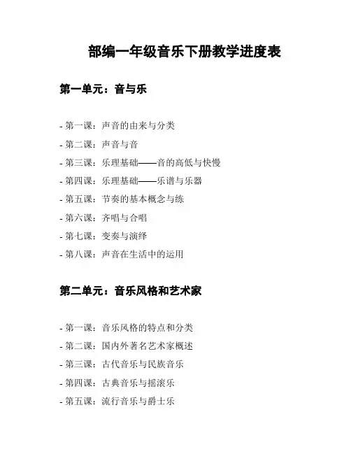 部编一年级音乐下册教学进度表