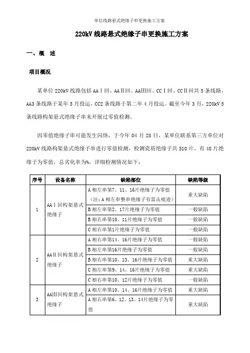 单位线路悬式绝缘子串更换施工方案