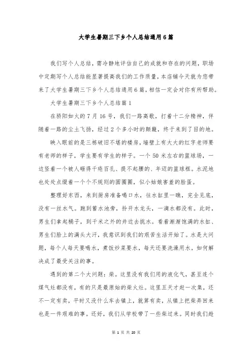大学生暑期三下乡个人总结通用6篇