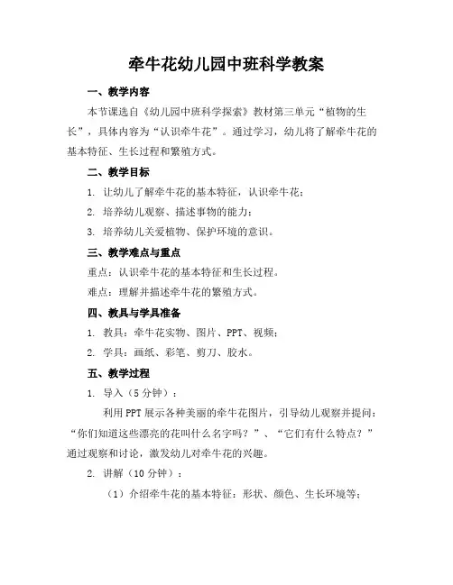 牵牛花幼儿园中班科学教案