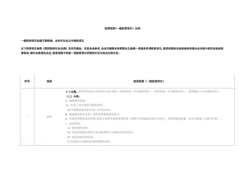经营范围(一般经营项目)分类