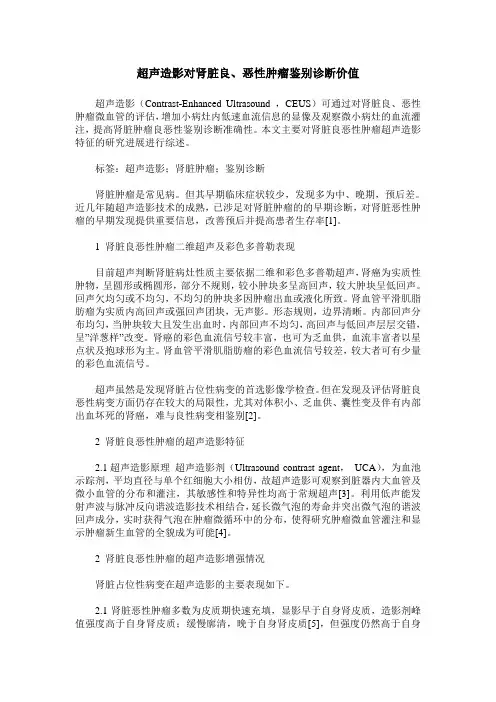 超声造影对肾脏良、恶性肿瘤鉴别诊断价值