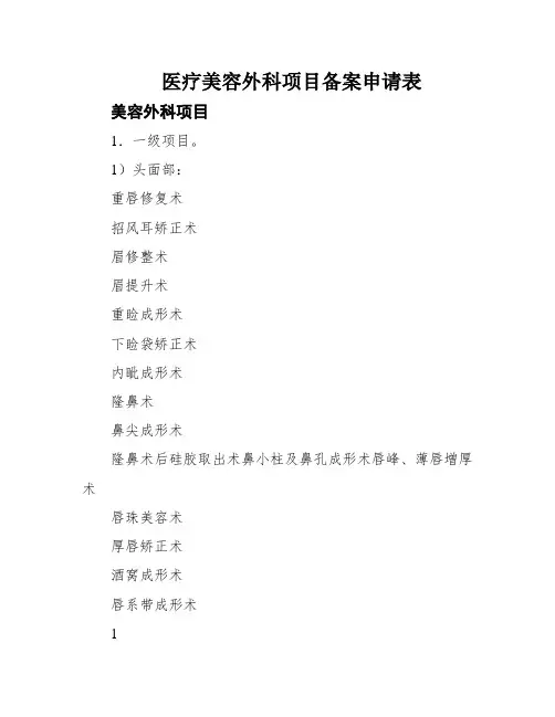 医疗美容外科项目备案申请表