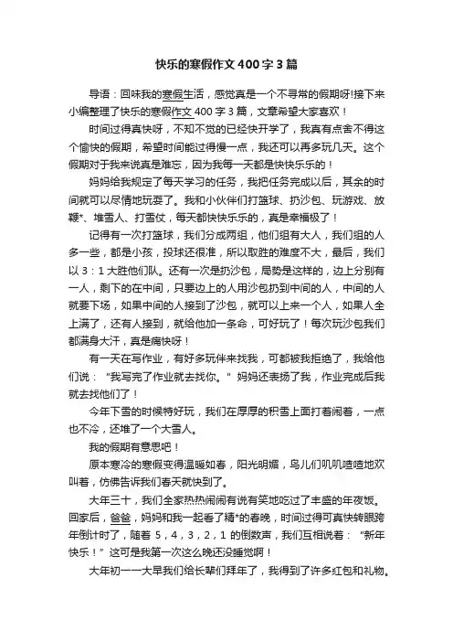 快乐的寒假作文400字3篇