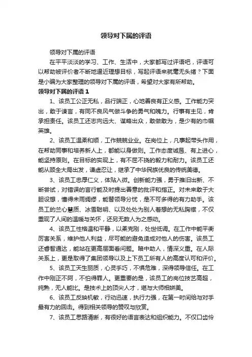 领导对下属的评语