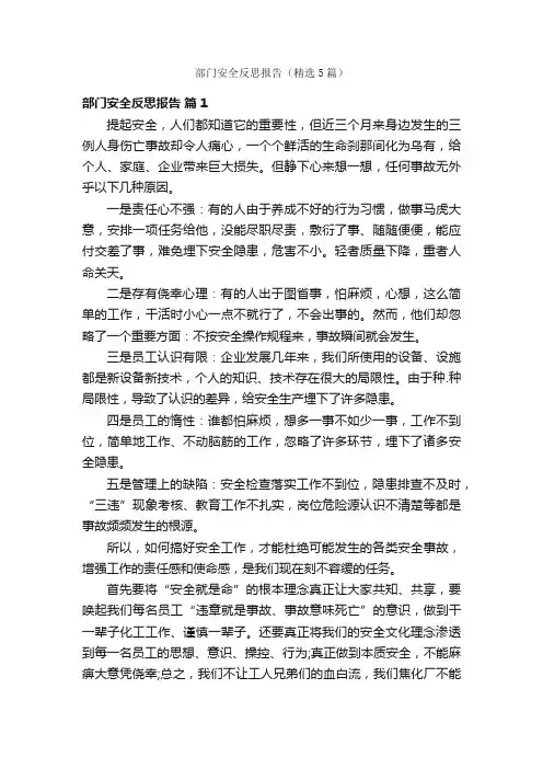 部门安全反思报告（精选5篇）