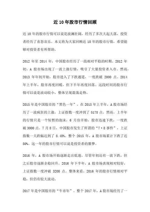 近10年股市行情回顾