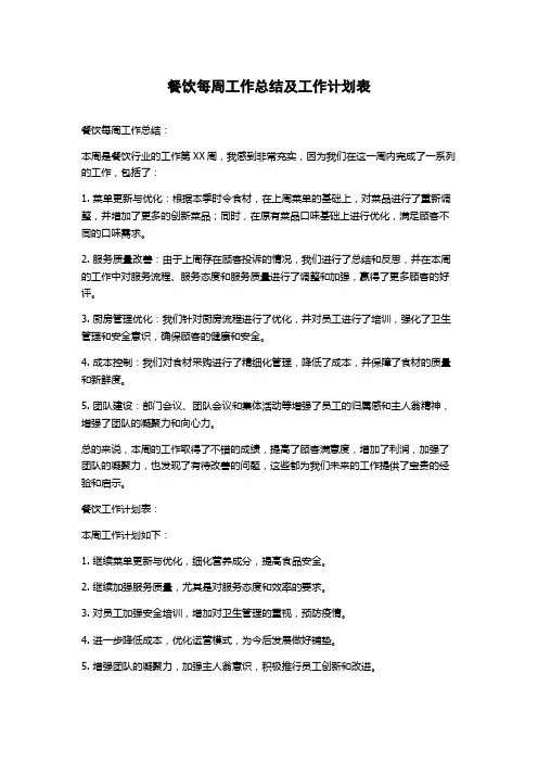 餐饮每周工作总结及工作计划表