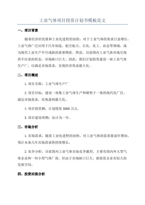 工业气体项目投资计划书模板范文