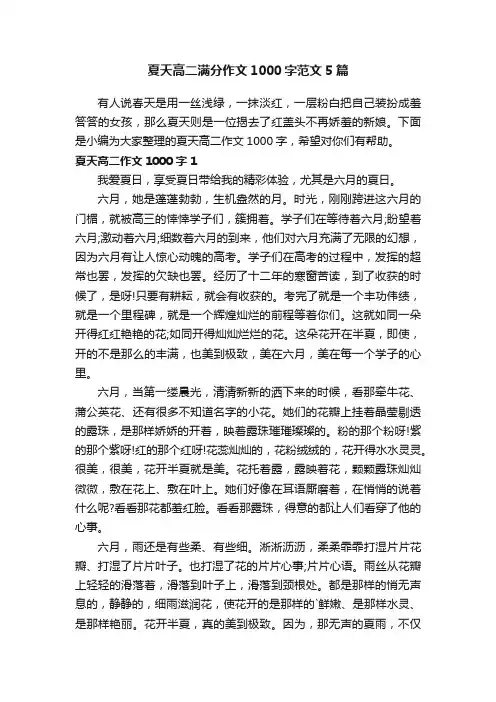 夏天高二满分作文1000字范文5篇