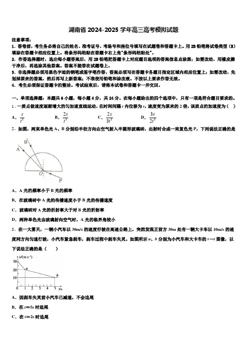 湖南省2024-2025学年高三高考模拟试题含解析