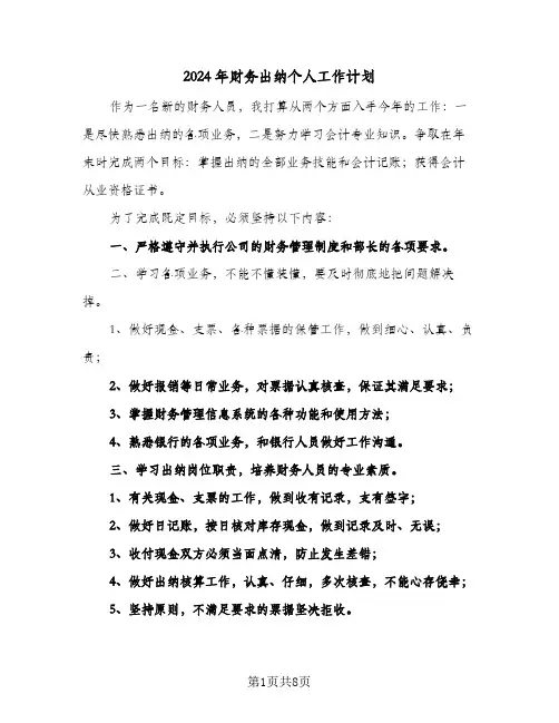 2024年财务出纳个人工作计划（4篇）