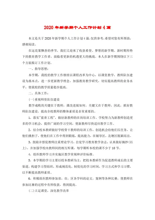2020年新学期个人工作计划4篇