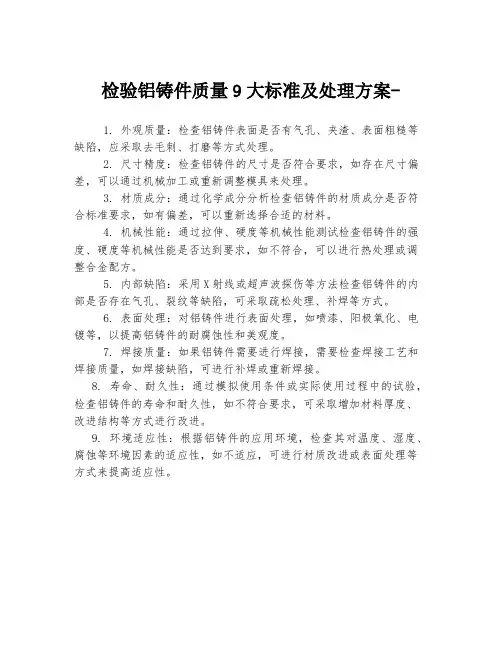 检验铝铸件质量9大标准及处理方案-
