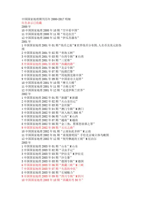 中国国家地理期刊历明细
