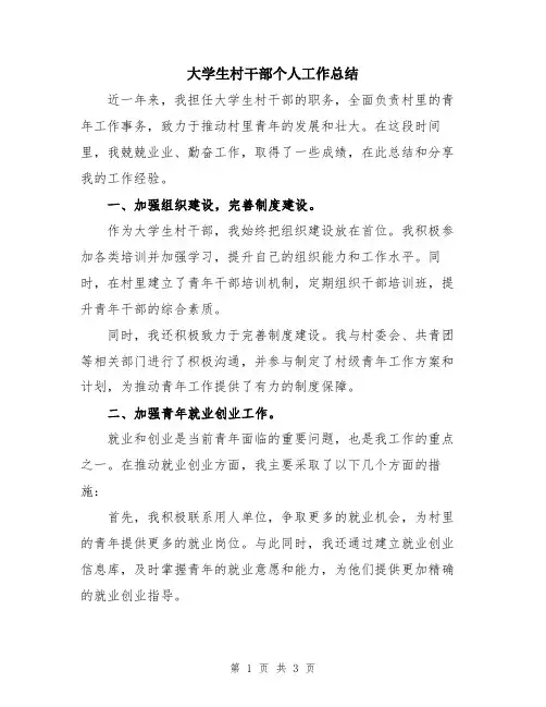 大学生村干部个人工作总结