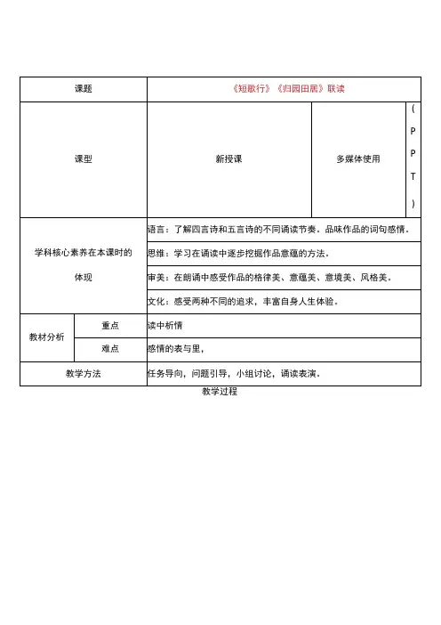 短歌行、归园田居课题教案