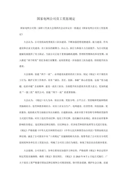 关于国家电网公司员工奖惩规定的决议