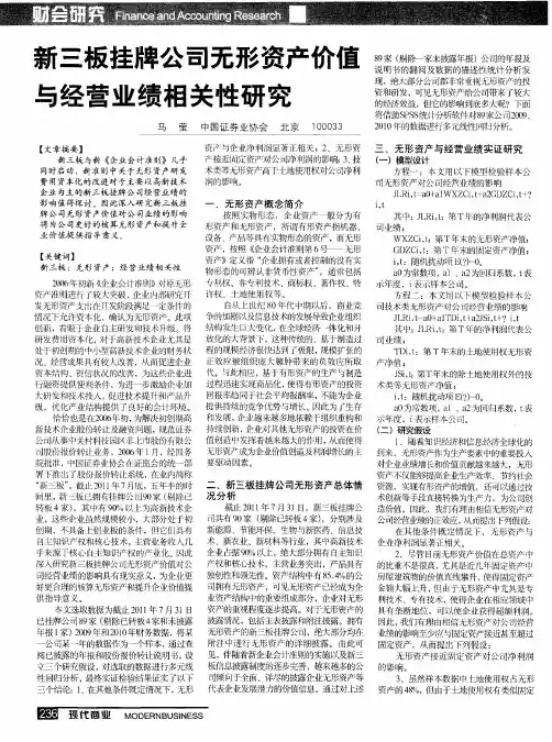 新三板挂牌公司无形资产价值与经营业绩相关性研究