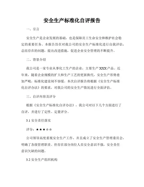 安全生产标准化自评报告