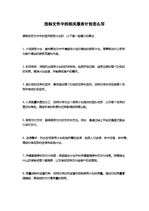 投标文件中的相关服务计划怎么写