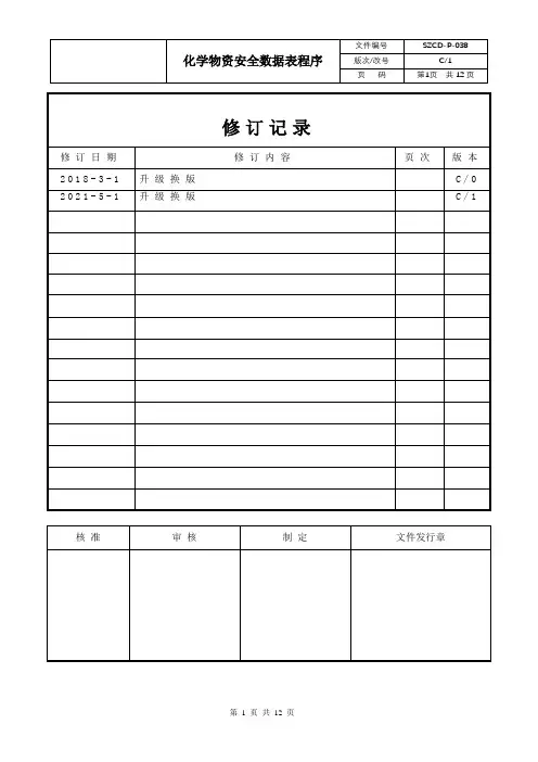 化学物资安全数据表(MSDS)程序