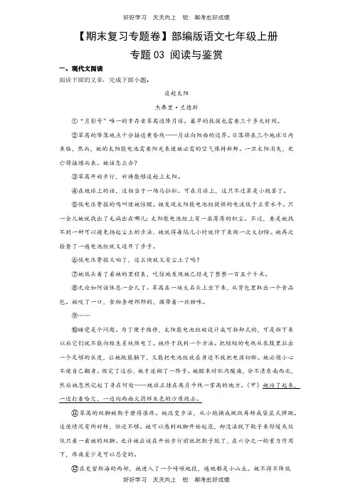 【期末复习专题卷】部编版语文七年级上册专题03 阅读与鉴赏测试试卷(含答案)
