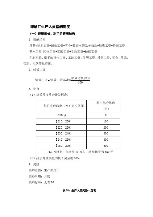 印刷厂生产人员薪酬制度