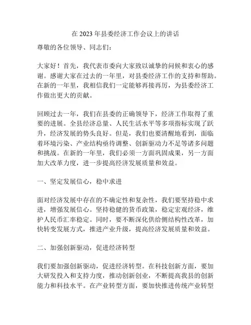 在2023年县委经济工作会议上的讲话