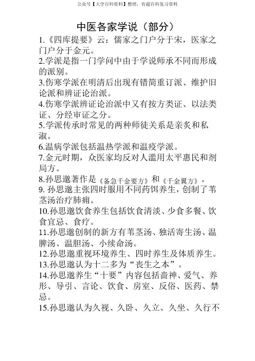 中医各家学说复习要点(部分)