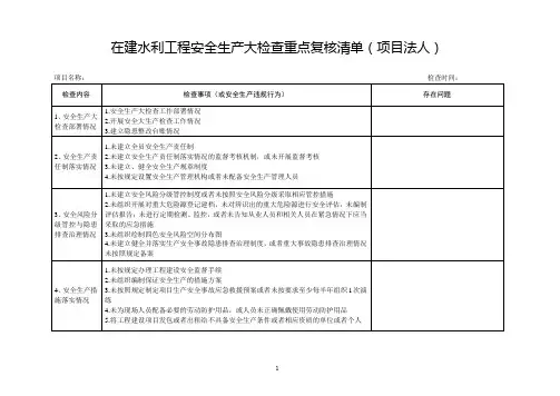 水利工程安全生产大检查重点复核清单