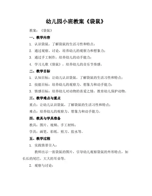 幼儿园小班教案《袋鼠》