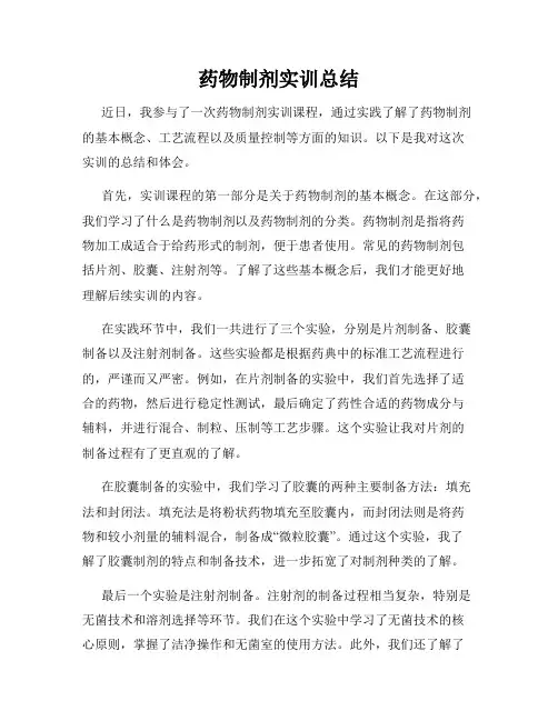 药物制剂实训总结
