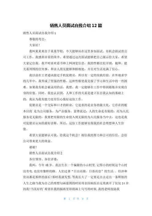 销售人员面试自我介绍12篇
