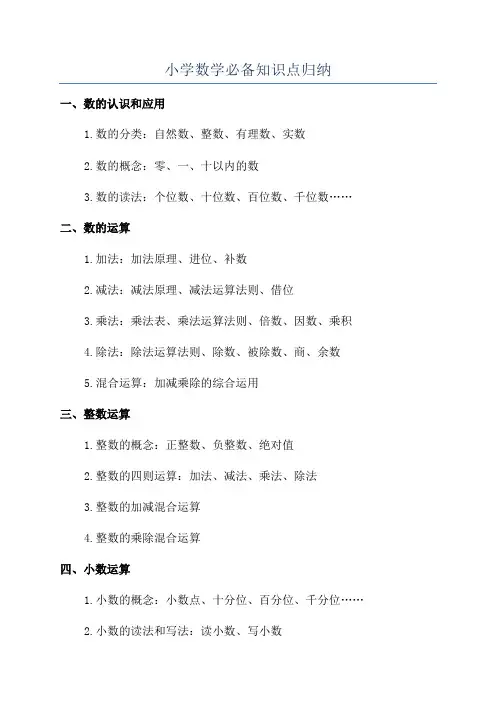 小学数学必备知识点归纳